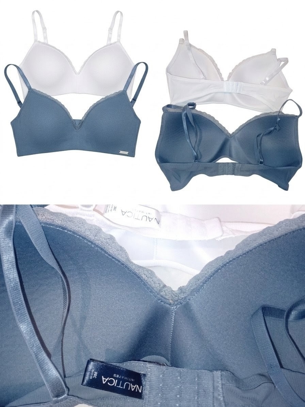 Nautica Two-Pack 36C Wireless Bras in White and Slate Blue